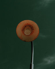 Abstract close-up photography print of an architectural detail resembling a flower or blossom on a factory wall, titled Factory Blossom.