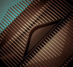 Warm brown-toned geometric architectural abstract photography print with strong lines and a triangular window, titled Kakao.